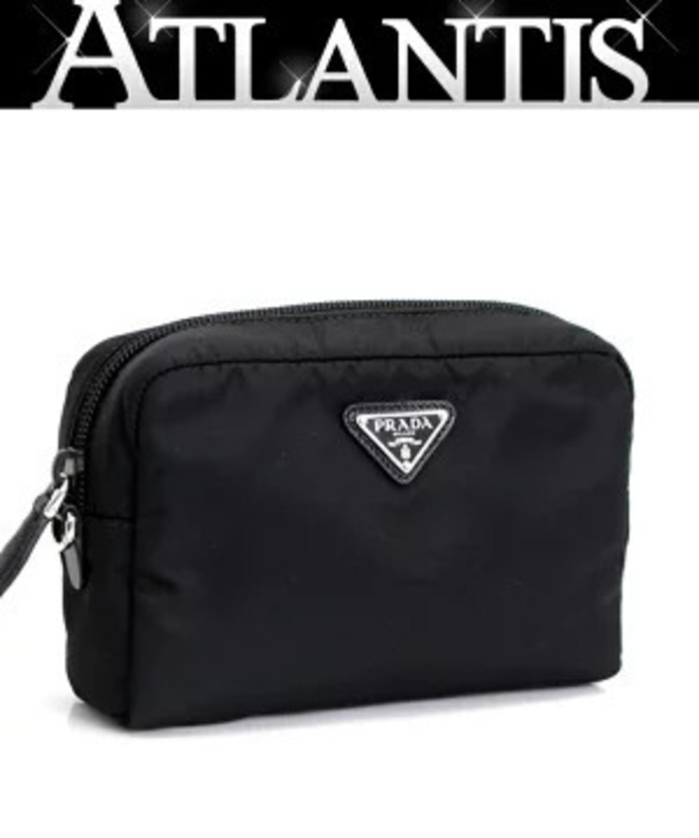 Prada Pouch Clutch triangular of Re interior zippered pocket black